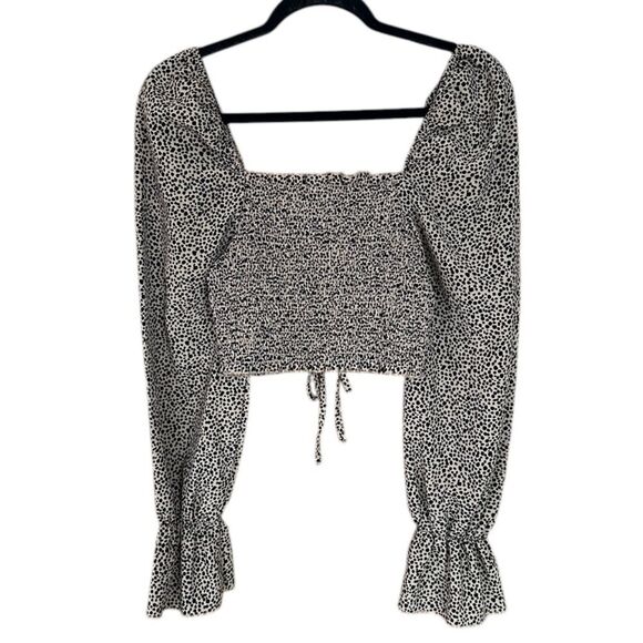 Rue 21 Womens Blouse Brown Animal Print Long Sleeve Smocked Cropped Top. Small - Picture 3 of 6